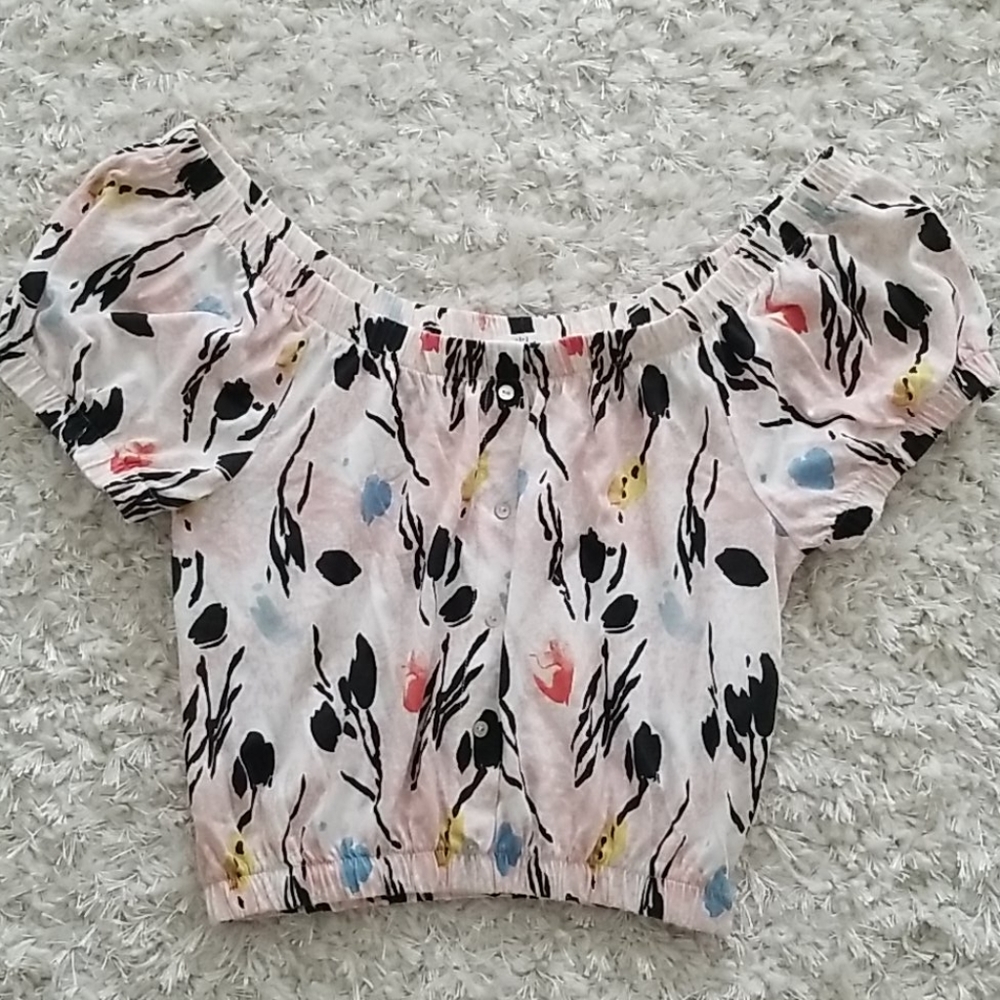 ZARA trf Tropical Puff Sleeve Short Sleeve Croptop